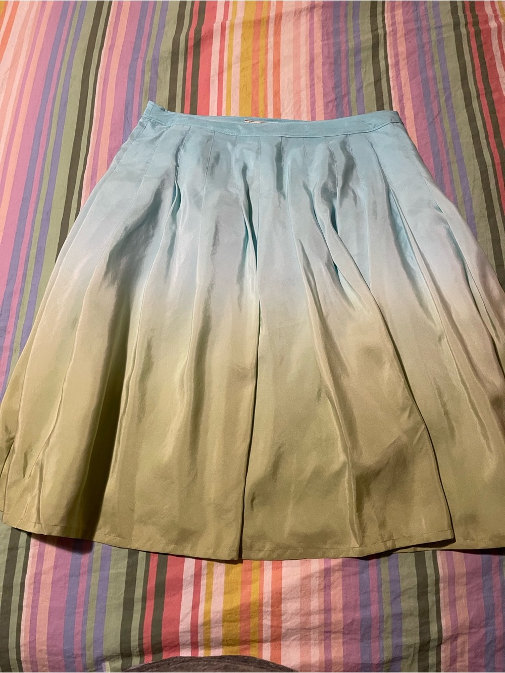 Tommy Bahama Ombre Pleated A-Line Skirt in Light Blue Green and Cream
